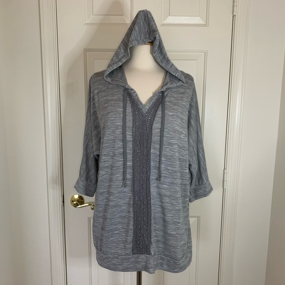 French Laundry Tops - French Laundry Hooded Lace Front Sweatshirt